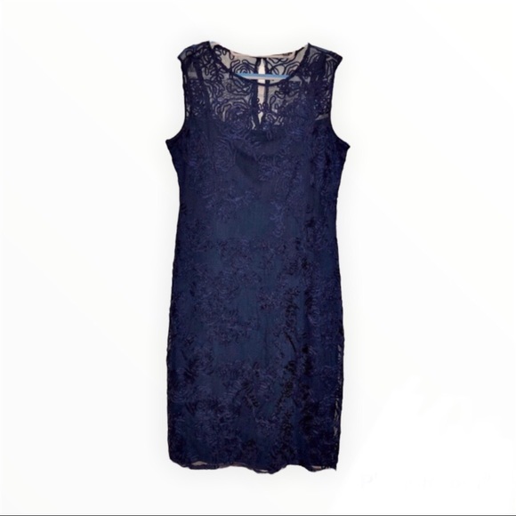 NWT Onyx Nite Navy Floral Lace Soutache Occasion Dress - Picture 3 of 12